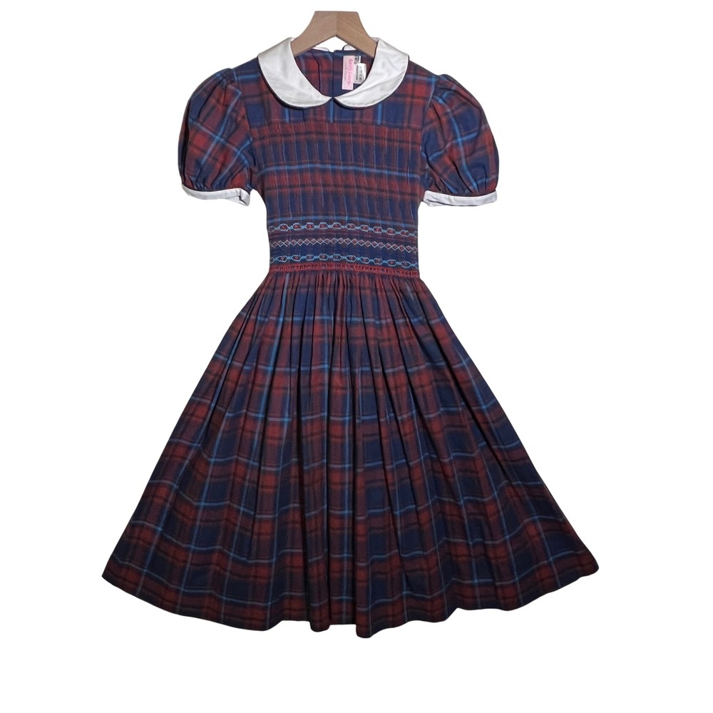 Emily Lacey Lake‎ Forest Parisian Plaid Smocked Dress in Red Blue, Girls Size 12